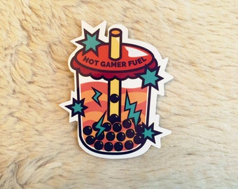 Hot Gamer Fuel Boba Sticker | handmade gaming cute bubble tea sticker | waterproof stationery