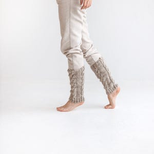 Hellbeige Beinstulpen | Wolle Strick-Stulpen | Graue Beinstulpen | Winter Zubehör | Natürliche Wollstulpen | Stulpen aus Wolle