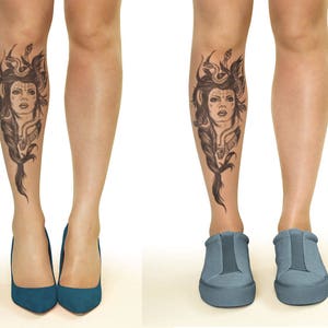 Meias-calças/Meias-calças de tatuagem com cabeça de Medusa, tamanhos S-XL
