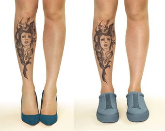 Tattoo Tights/Pantyhose with Medusa Head, sizes S-XL