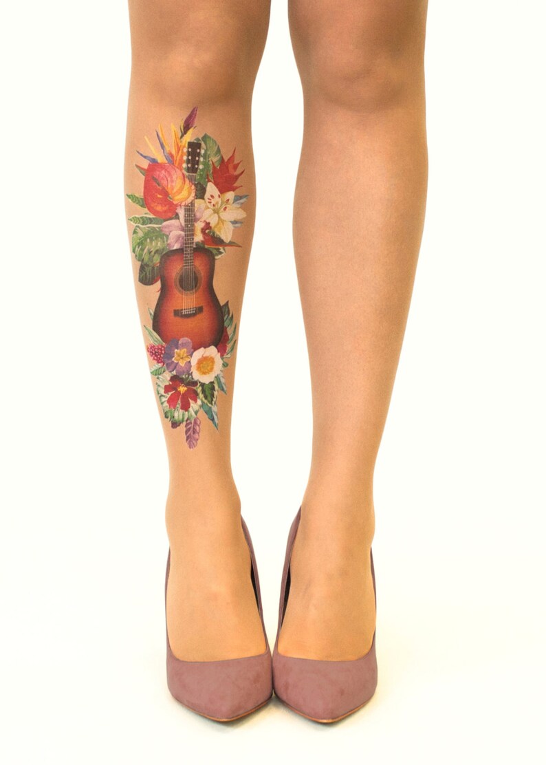 Tattoo Hold-UpsThigh HighsStockings with Tropical Guitar