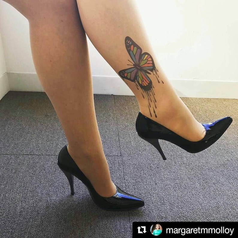 sizes S-XL Tattoo TightsPantyhose with Dripping Paint Butterfly
