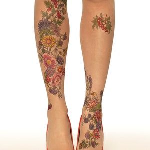Tattoo Tights/pantyhose With Summer Garden Sizes S-XL - Etsy