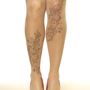 Collants/Collants de tatouage avec floral vintage, tailles S-XL image 2