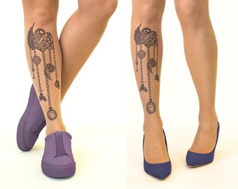 Tattoo Tights/Pantyhose with Steampunk Heart, sizes S-XL