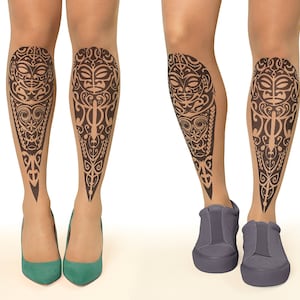 Tattoo Tights/Pantyhose with Maori Couple, sizes S-XL