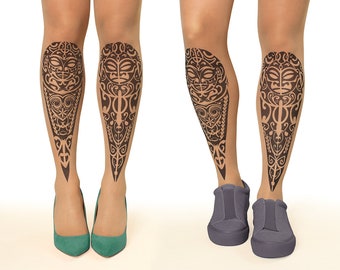 Tattoo Tights/Pantyhose with Maori Couple, sizes S-XL