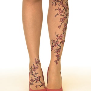 Tattoo Tights/Pantyhose with Cherry Blossoms, sizes S-XL image 8