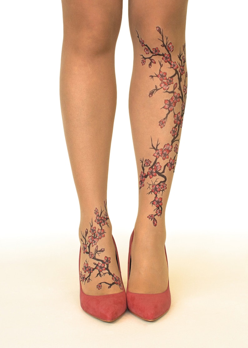 Tattoo Tights/Pantyhose with Cherry Blossoms, sizes S-XL image 8