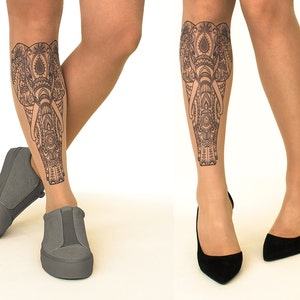 Tattoo Tights/Pantyhose with Indian Elephant, sizes S-XL