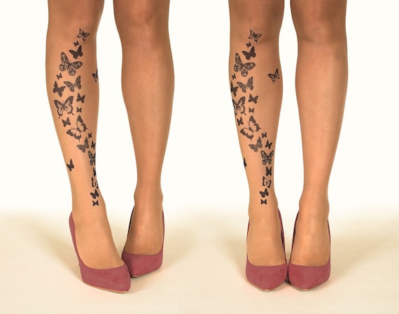 Tattoo Tights/pantyhose With Black Butterflies, Sizes S-XL -  Canada