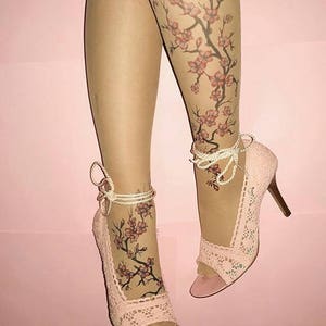 Collants/collants de tatouage avec fleurs de cerisier, tailles S-XL image 2