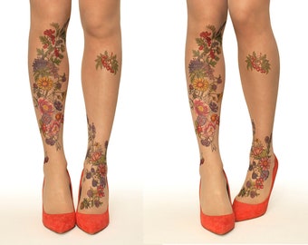 Collants/collants de tatouage avec jardin d'été, tailles S-XL