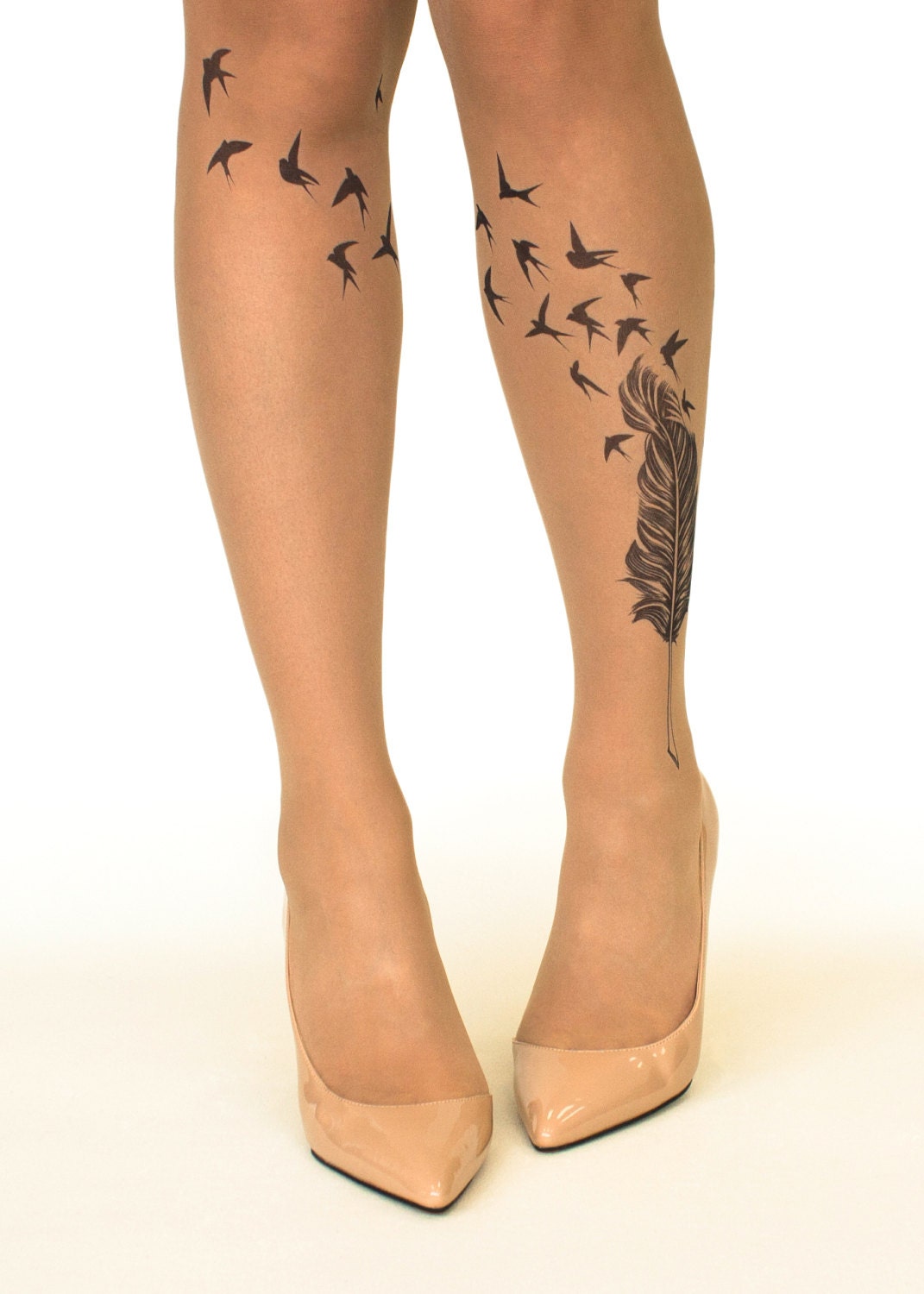 Tattoo Tights/pantyhose With Swallows Feather Sizes S-XL - Etsy