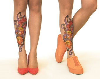 Tattoo Tights/Pantyhose with Octopus Embrace, sizes S-XL