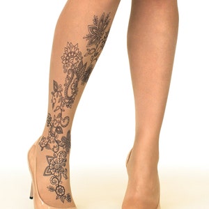 Tattoo Tights/pantyhose With Floral Henna Sizes S-XL | Etsy