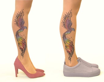 Tattoo Tights/Pantyhose with Firebird, sizes S-XL