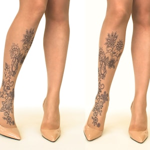 Tattoo Tights/Pantyhose with Floral Henna, sizes S-XL