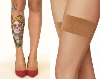 Tattoo Hold-Ups/Thigh Highs/Stockings with Beauty in Death, size M/L