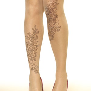 Collants/Collants de tatouage avec floral vintage, tailles S-XL image 3
