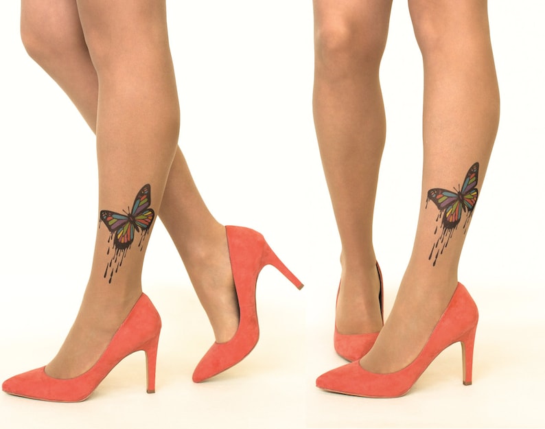 sizes S-XL Tattoo TightsPantyhose with Dripping Paint Butterfly