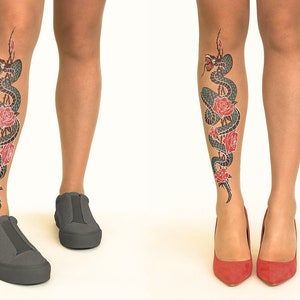 Meia-calça/meia-calça de tatuagem com Poder de Serpente, tamanhos S-XL