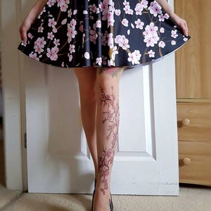 Tattoo Tights/Pantyhose with Cherry Blossoms, sizes S-XL image 5