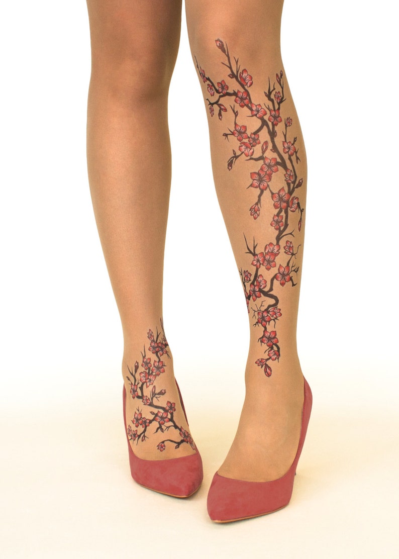 Tattoo Tights/Pantyhose with Cherry Blossoms, sizes S-XL image 7