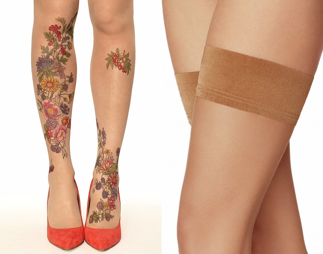 つぼみ　バスガイド　パンスト タトゥー ホールドアップ/サイハイ/ストッキング サマーガーデン - Etsy 日本