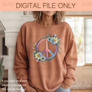 Boho Watercolor Flowers PNG, Peace Sign Graphic, Sublimation Design, Mother Gift Idea, Shirt Graphic, Digital Download Art, Spring Design