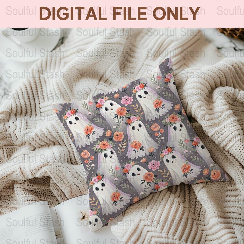 Floral Ghost PNG Seamless Bundle, Halloween Pattern Print, Spooky ...