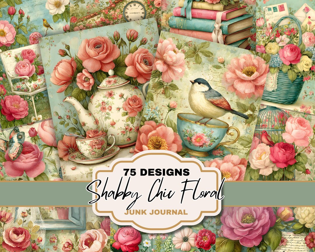 Shabby Chic Floral Junk Journal Bundle Romantic Vintage Soft Cottage ...