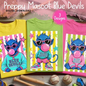Preppy mascotte Blue Devils PNG-bundel, Blue Devil schoolmascotte afbeelding, leraar/leerling PNG, digitale download voor wedstrijddag