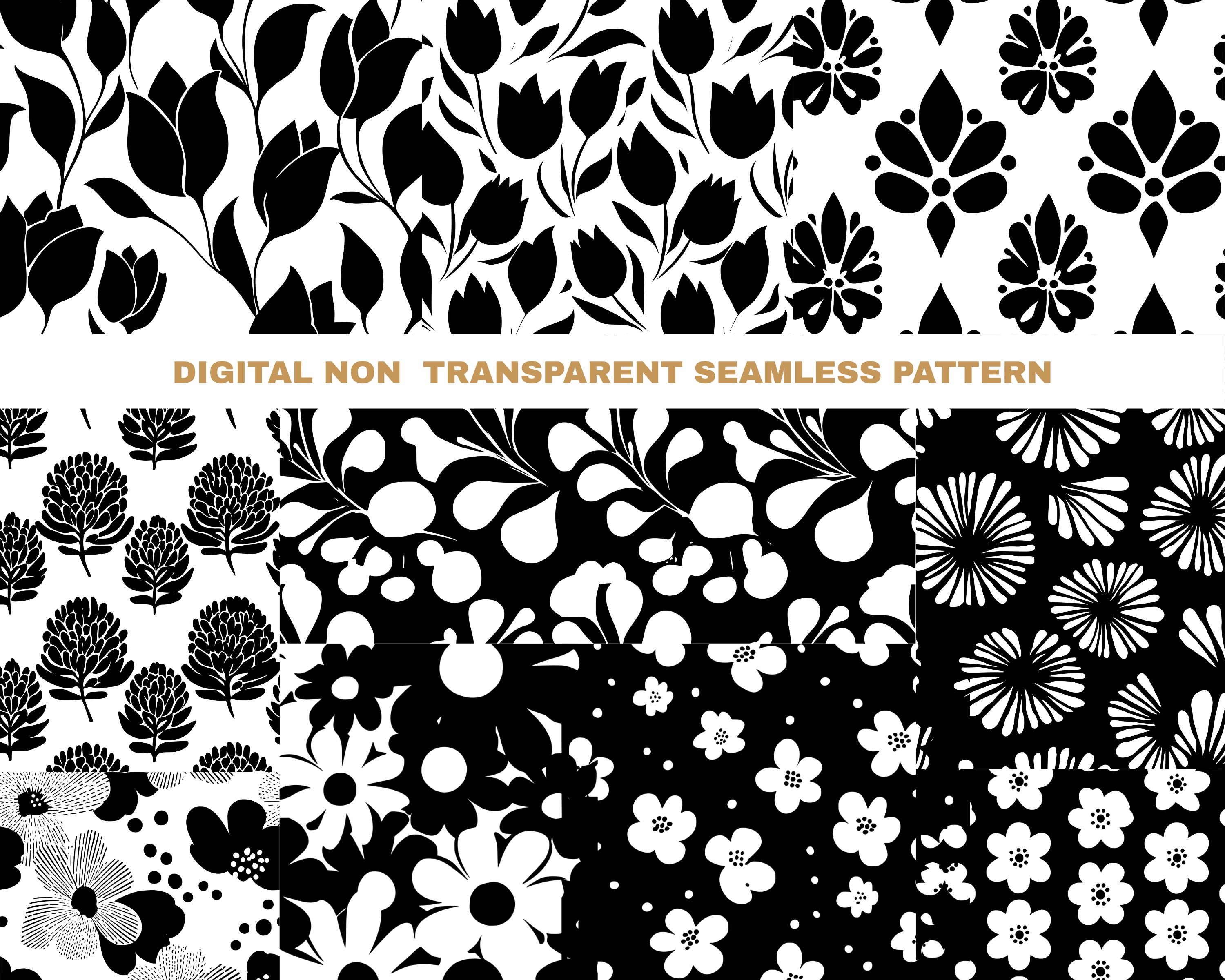 Black and White Floral Seamless SVG Vector Bundle Digital Download - Etsy