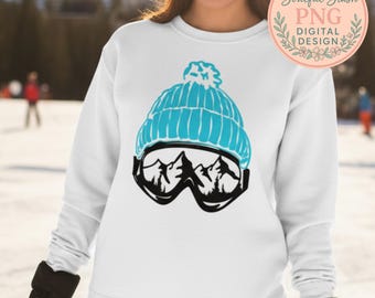 Goggles Mountain Skiing beanie goggles mountain reflection SVG cut file for Cricut & Silhouette, bold winter snow sports design