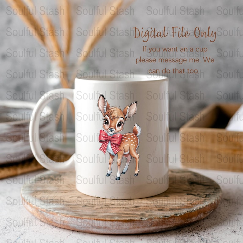 Cute Baby Deer With Red Bow Digital Download, Animal Illustration PNG