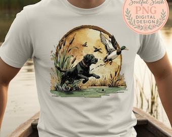 Hunting Labrador Retrieving Duck PNG Design, Dog Duck Hunt Digital