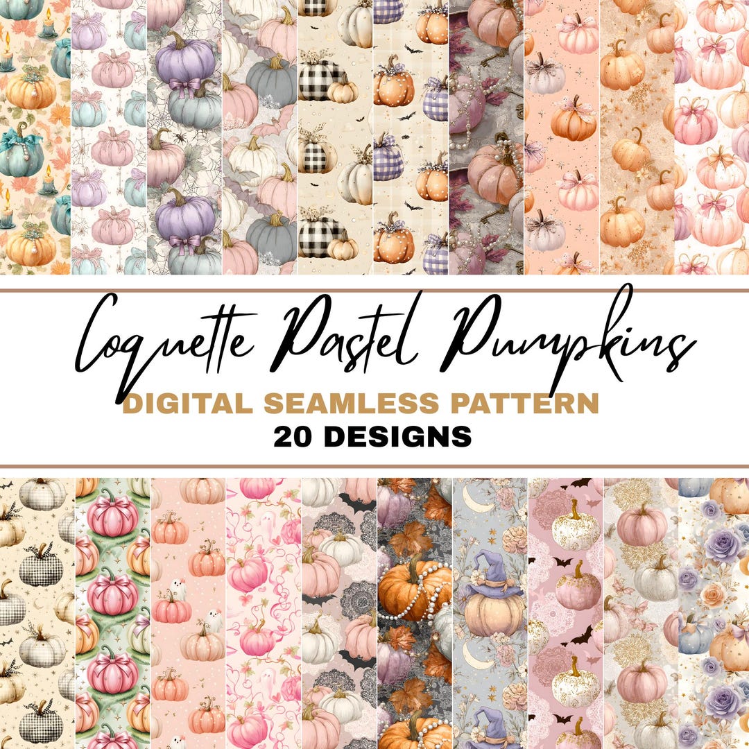 Pastel Coquette Halloween Watercolor Pumpkin PNG Seamless Bundle ...