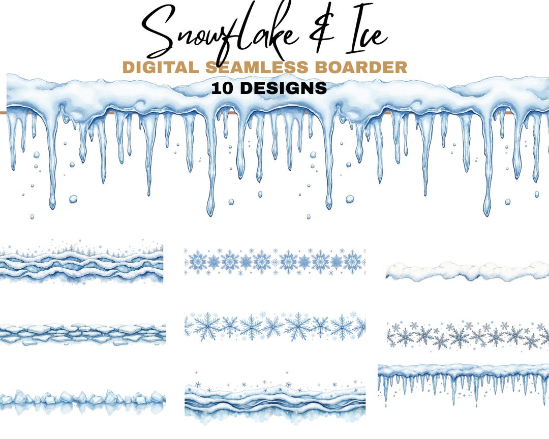 Seamless Snowflake Ice Winter Border Horizontal Frost Digital Download ...