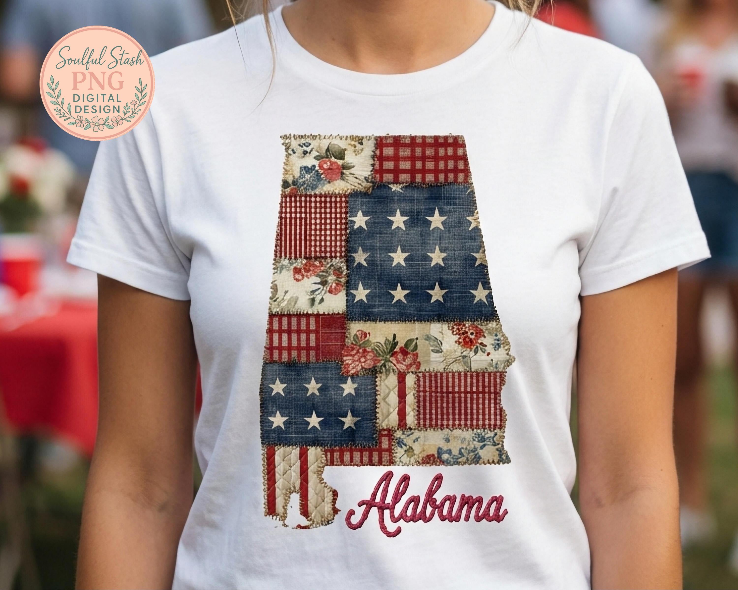 State Patchwork Vintage Faux Quilted Alabama State Graphic Patchwork Fabric Digital ...