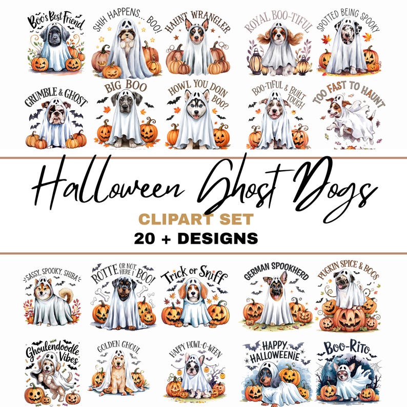 Halloween Ghost Dog Clipart Bundle, Tshirt Design, Shirt Graphic ...