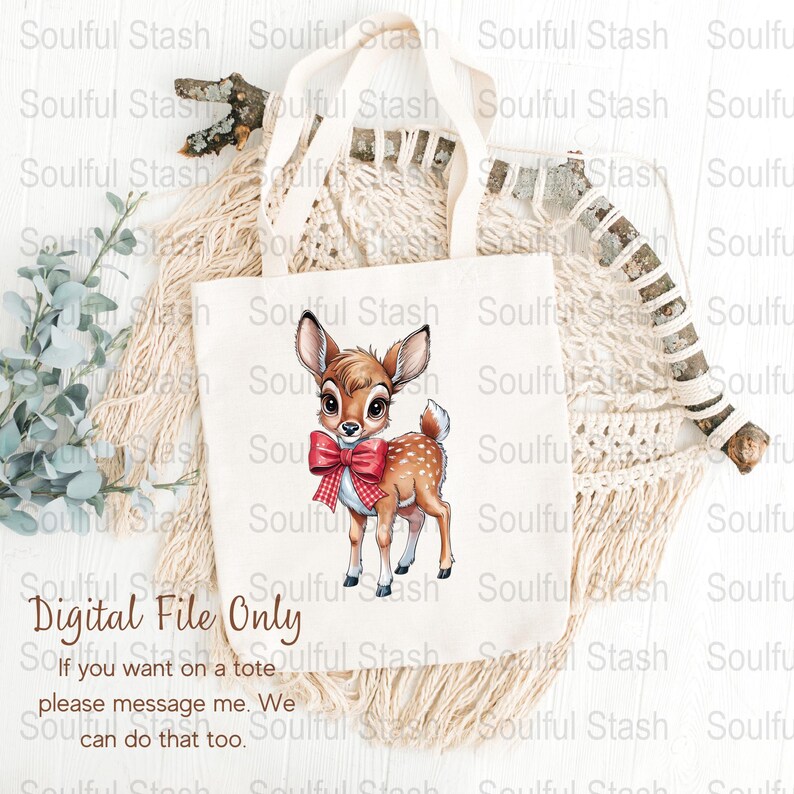 Cute Baby Deer With Red Bow Digital Download, Animal Illustration PNG