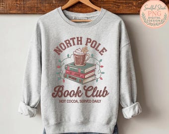 North Pole Book Club PNG, Christmas Mug Design, Cozy Winter Mug, Book Lover Gift, Festive Drink Design, Hot Cocoa Served Daily, Librarian