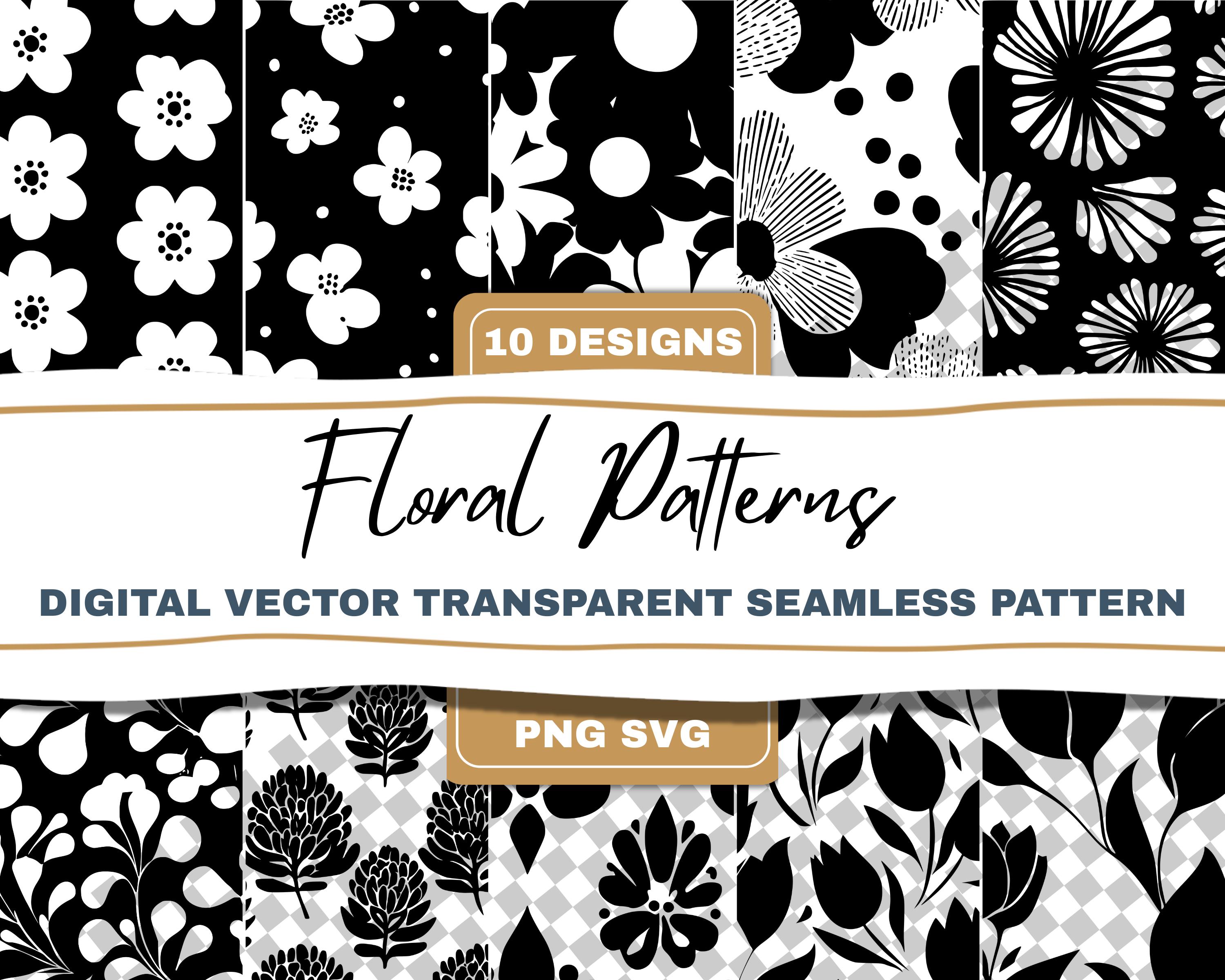 Black and White Floral Seamless SVG Vector Bundle Digital Download - Etsy
