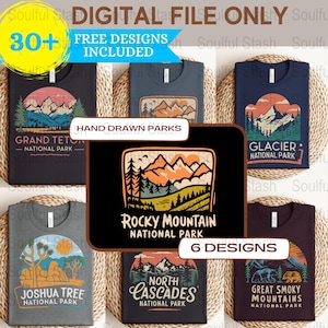 Nationalparks PNG, Bündel Hand gezeichneter digitaler Download, Sublimationsdesign, Reise-Liebhaber Geschenkidee, Shirt Grafik, kommerzielle Nutzung
