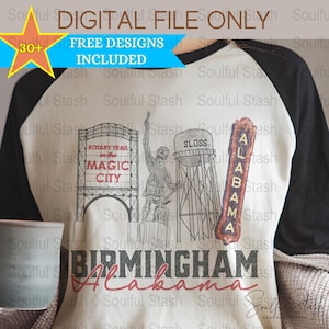 Birmingham Alabama PNG, Hand Drawn Magic City Design, Vulcan Landmark Clipart, Digital Download, Shirt Graphic, Gift Idea, Commercial Use