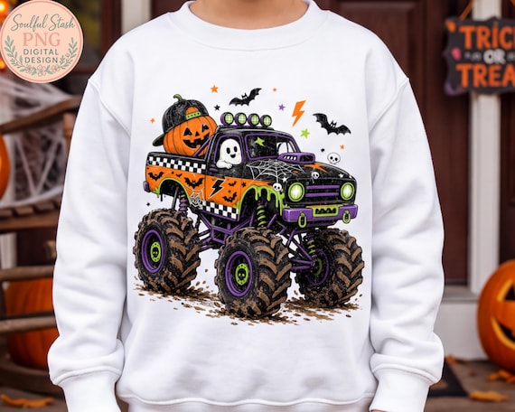 Halloween Monster Truck PNG, Boys Halloween Graphic, Spooky Mud Truck PNG, Ghost Pumpkin Monster,  Digital Download