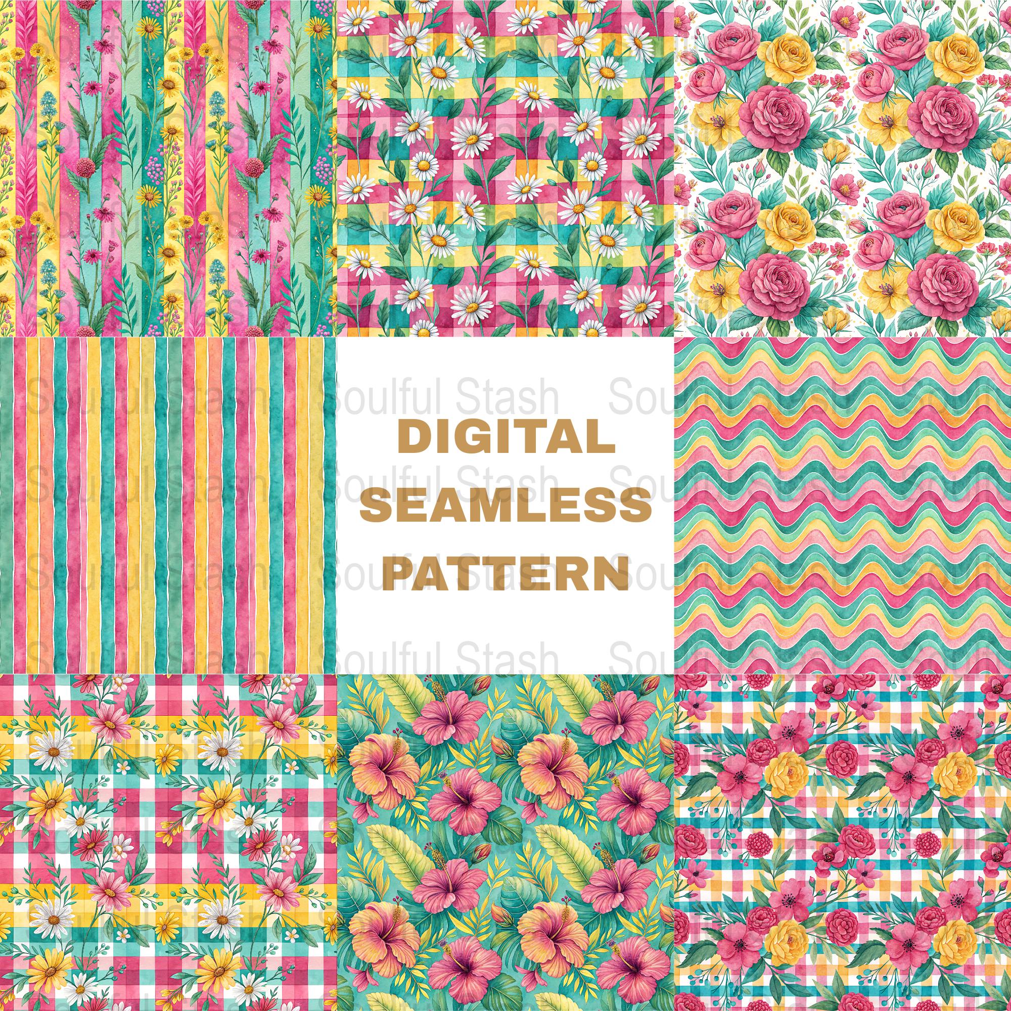 Summer Flower Digital Paper, Spring Floral PNG Seamless Bundle ...