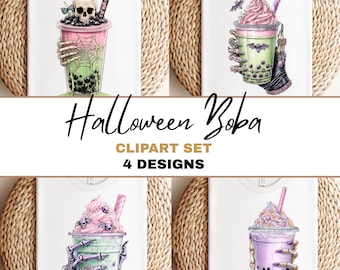 Spooky Boba Clipart Set , PNG TShirt Design, Shirt Graphic, PNG Design, Digital Download, Kawaii Pastel Goth, Halloween Bubble Tea PNG