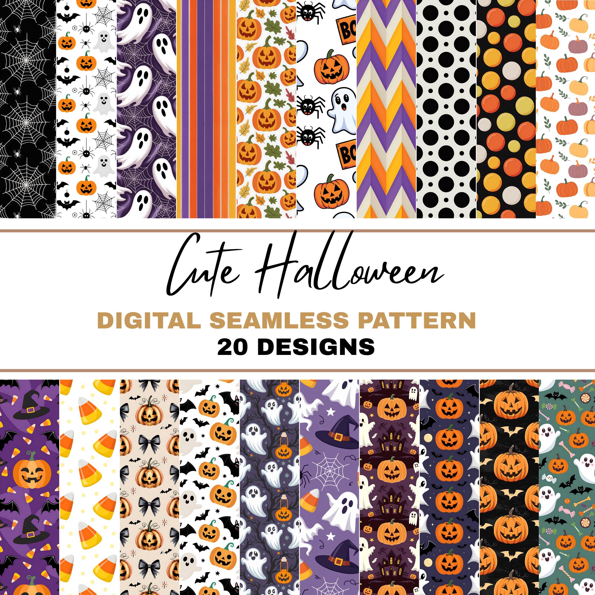 Cute Halloween PNG Seamless Bundle , Pattern Print, Spooky Ghost ...